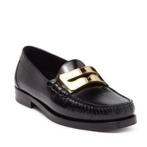 Buscemi Womens Town Loafers EU 35 US 5 Black Leather Gold Made in Italy NWOB
